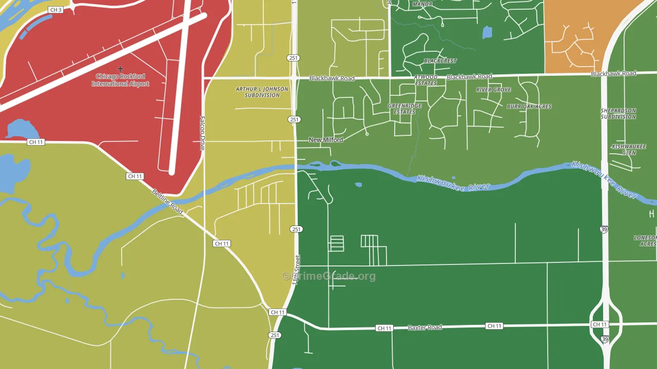 New Milford, IL Map of Vandalism Rates