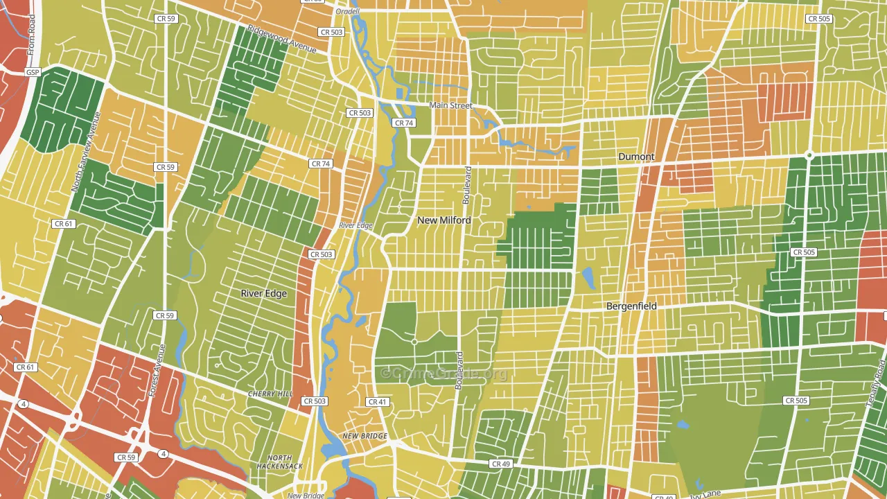 New Milford, NJ Map of Vandalism Rates