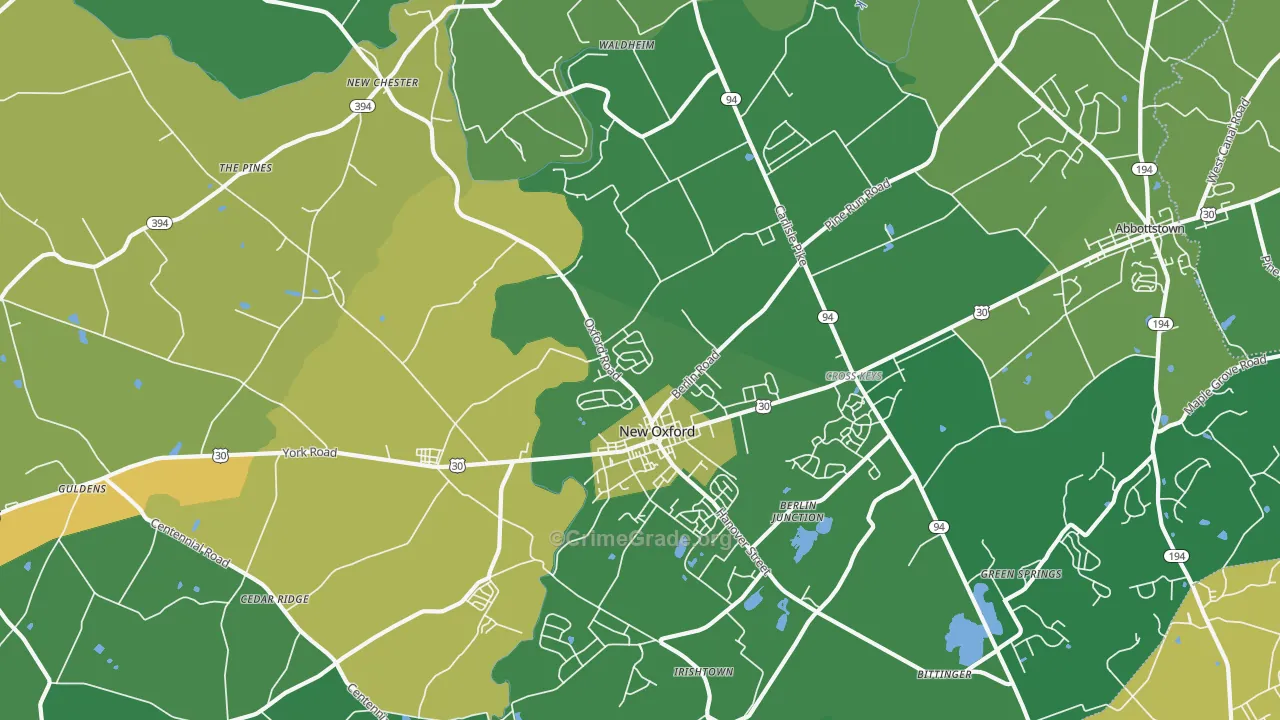 New Oxford, PA Map of Vandalism Rates
