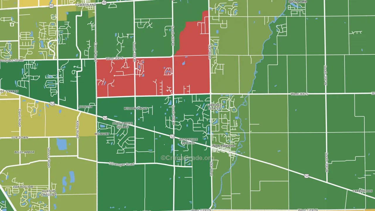 New Palestine, IN Map of Vandalism Rates