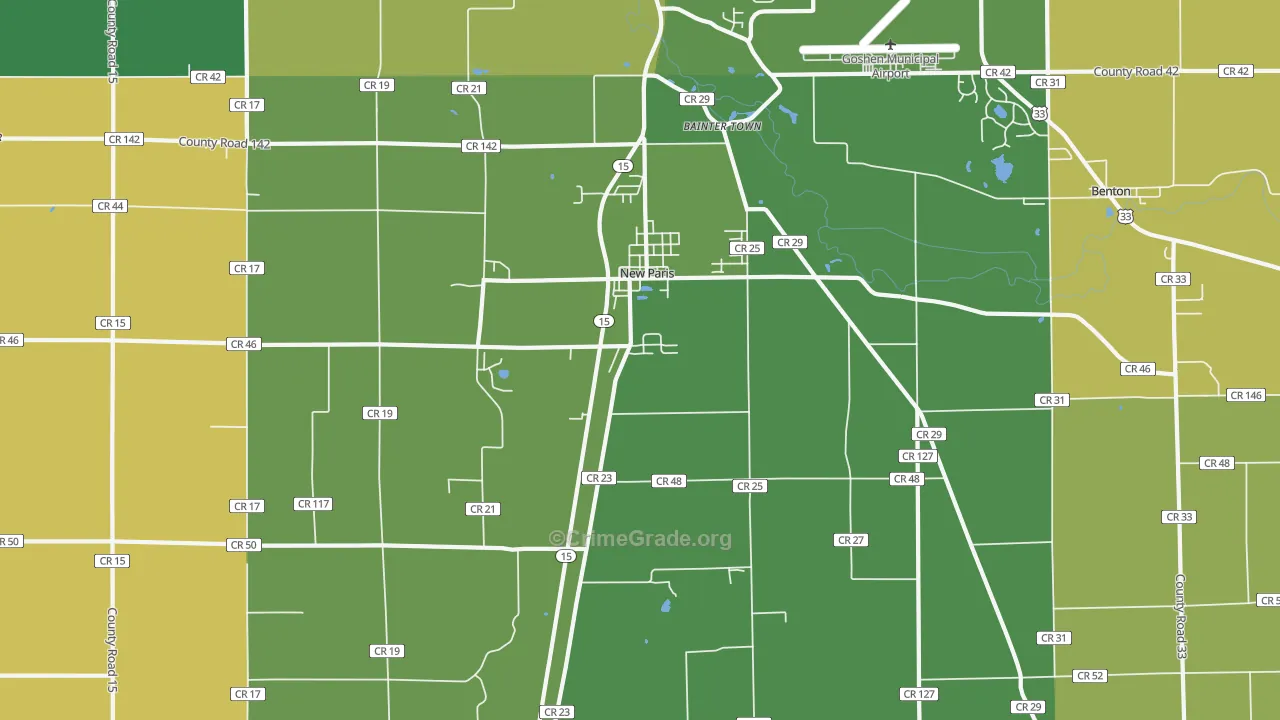 New Paris, IN Map of Vandalism Rates