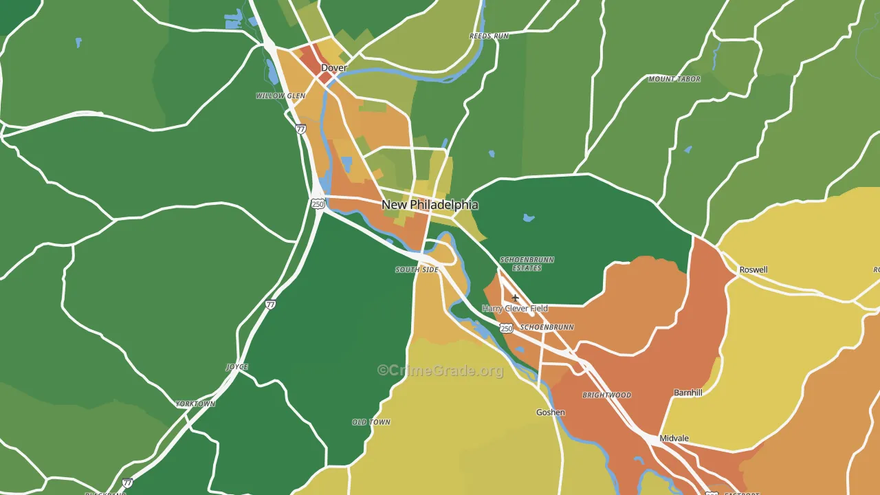 New Philadelphia, OH Map of Vandalism Rates