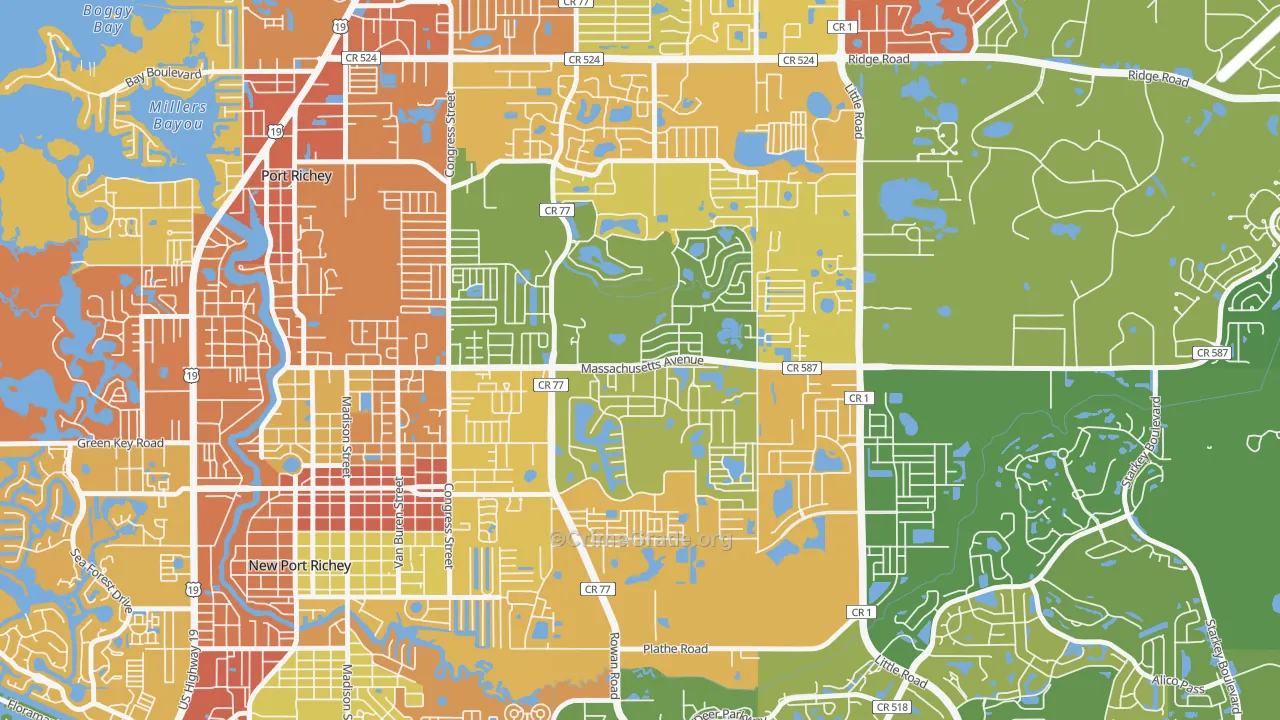 New Port Richey East, FL Map of Vandalism Rates