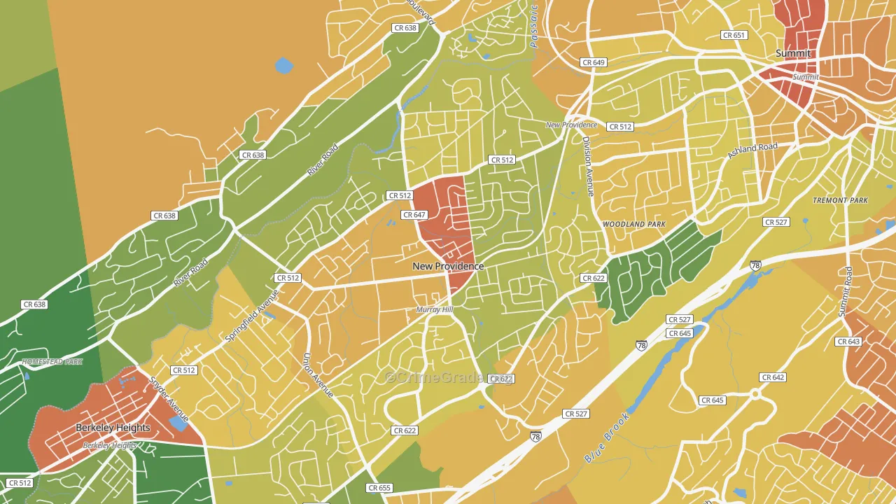 New Providence, NJ Map of Vandalism Rates