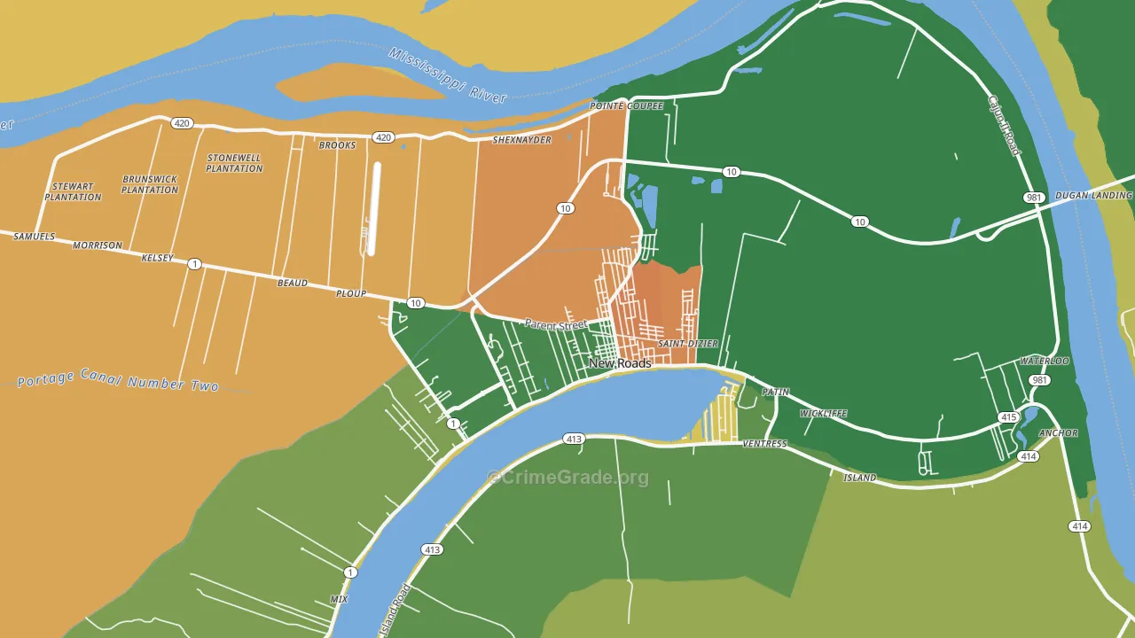 New Roads, LA Map of Vandalism Rates