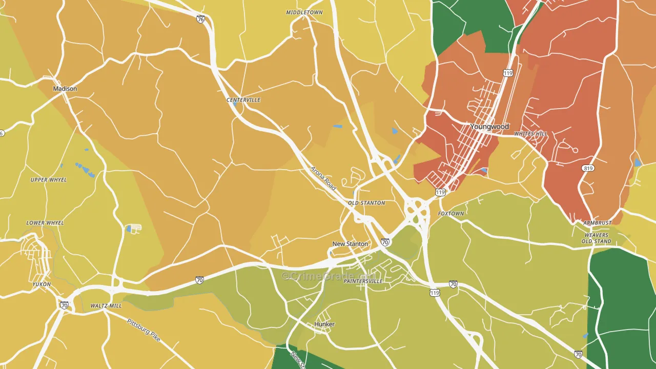 New Stanton, PA Map of Vandalism Rates