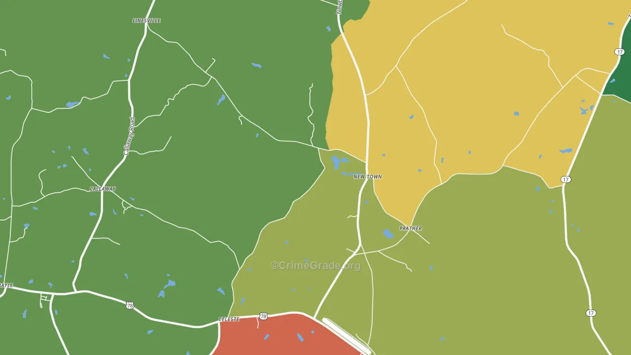 New Town, GA Map of Vandalism Rates