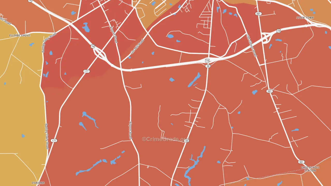 New Town, NC Map of Vandalism Rates