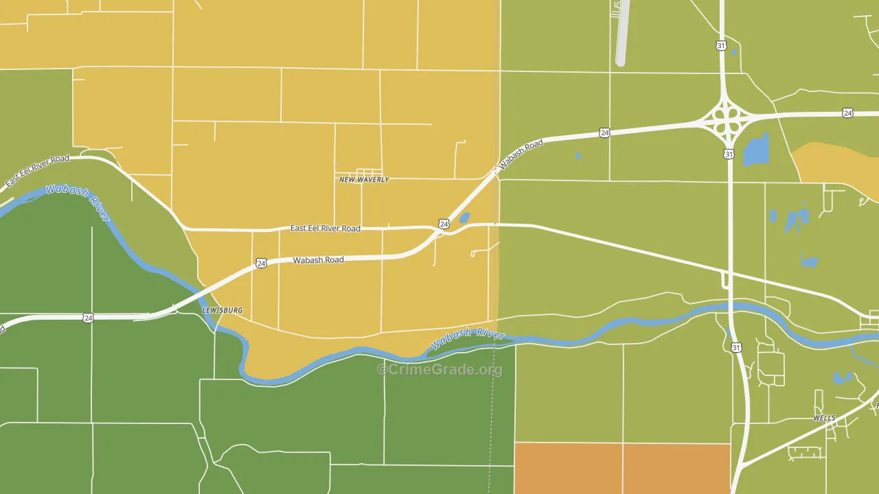 New Waverly, IN Map of Vandalism Rates