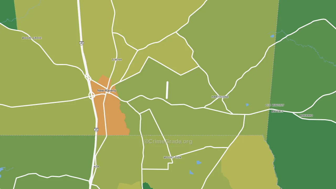 New Waverly, TX Map of Vandalism Rates