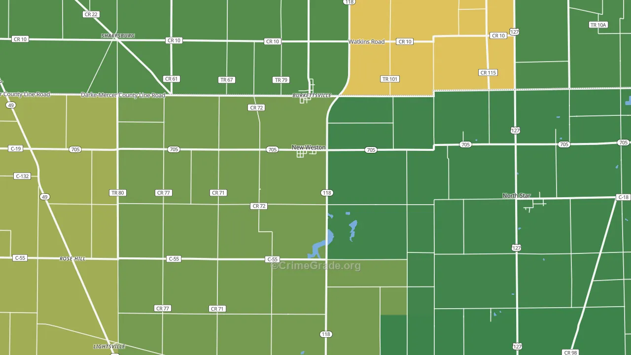 New Weston, OH Map of Vandalism Rates