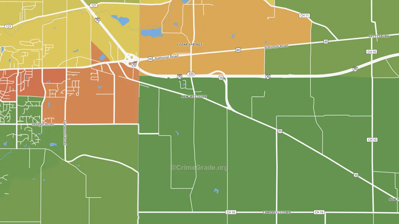 New Westville, OH Map of Vandalism Rates