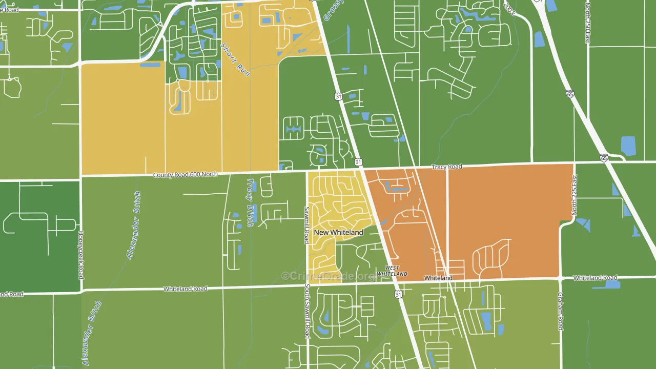 New Whiteland, IN Map of Vandalism Rates