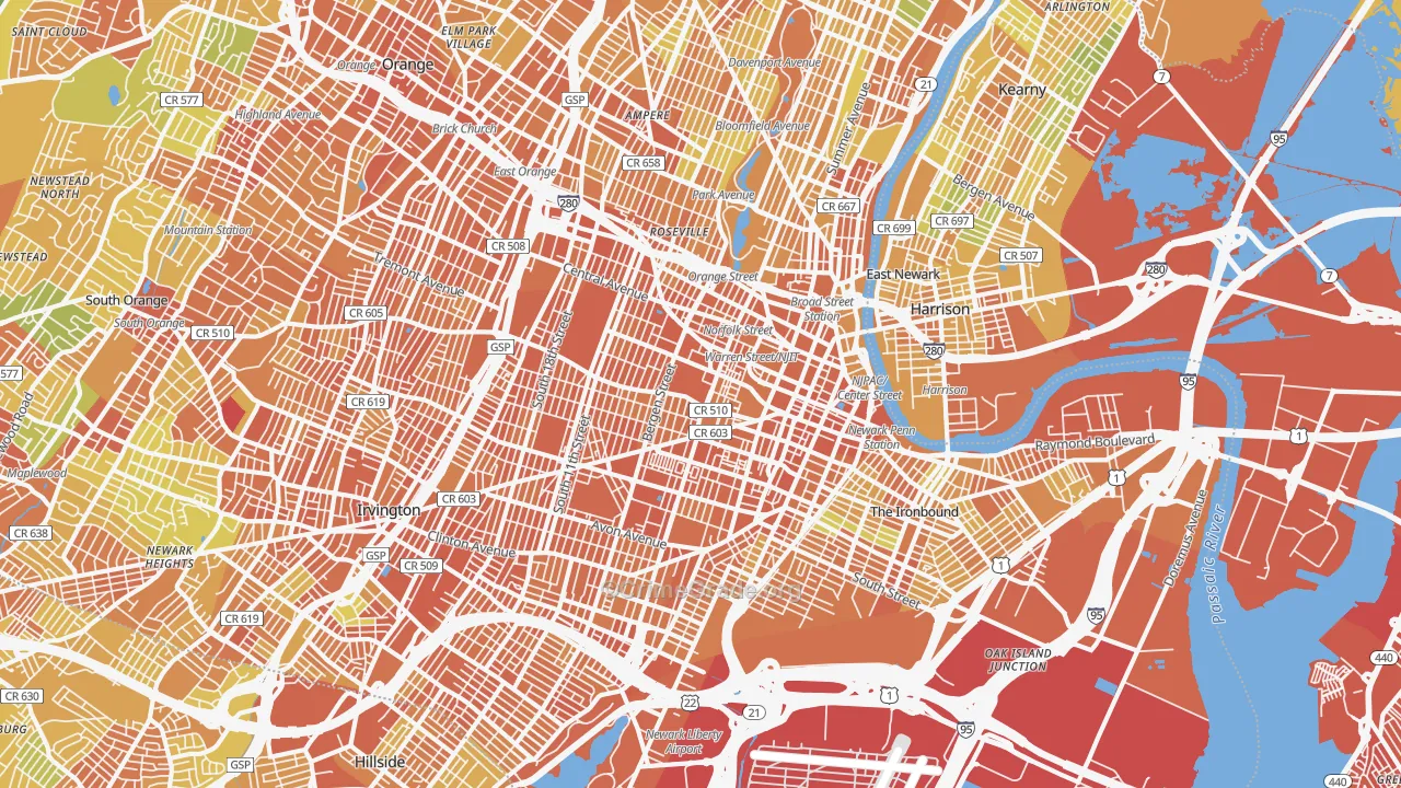 Newark, NJ Map of Vandalism Rates