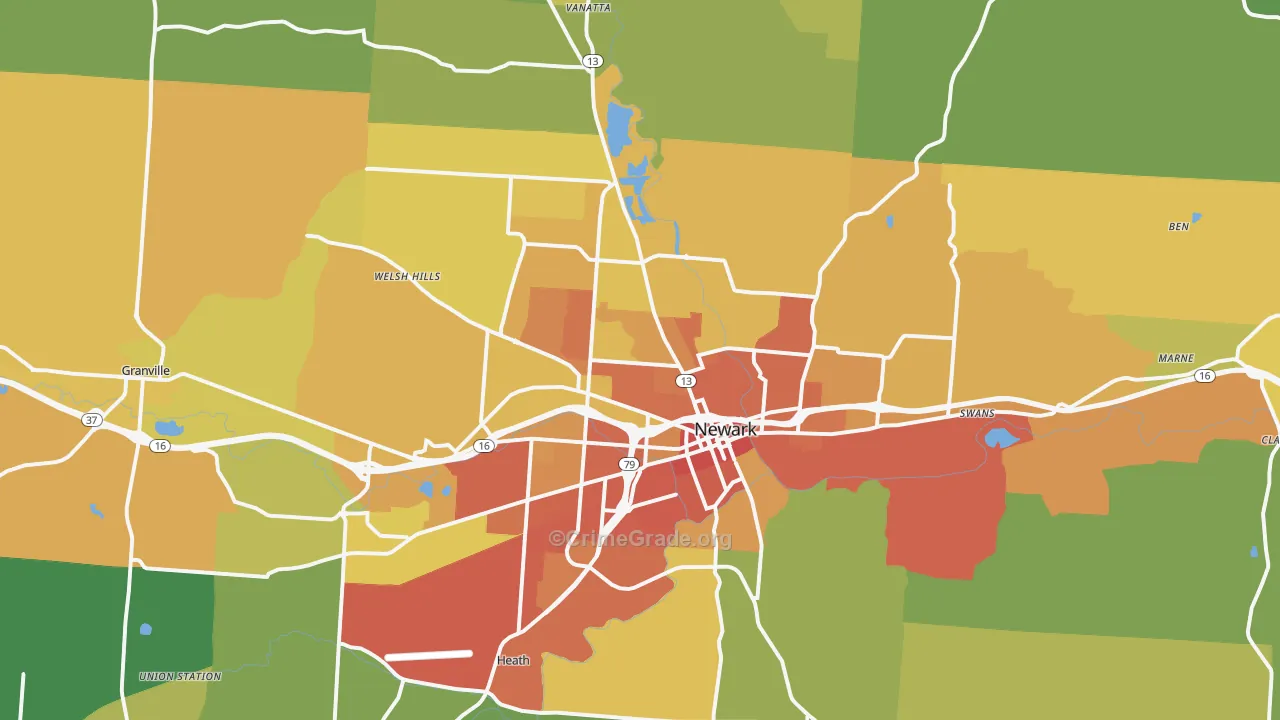 Newark, OH Map of Vandalism Rates