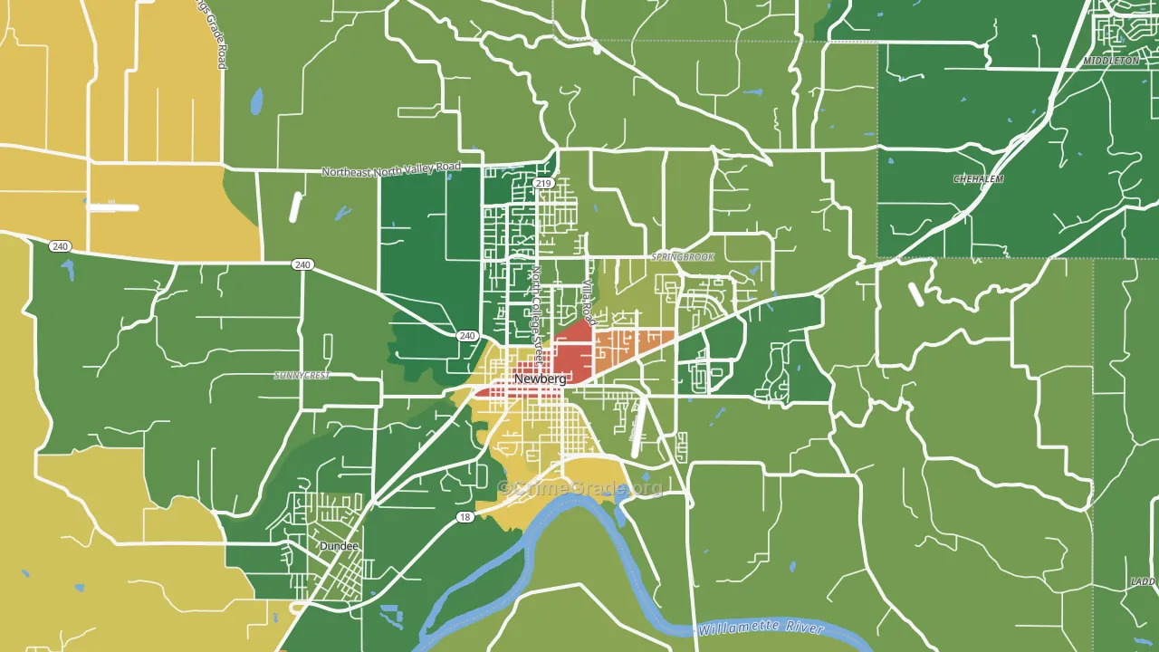 Newberg, OR Map of Vandalism Rates