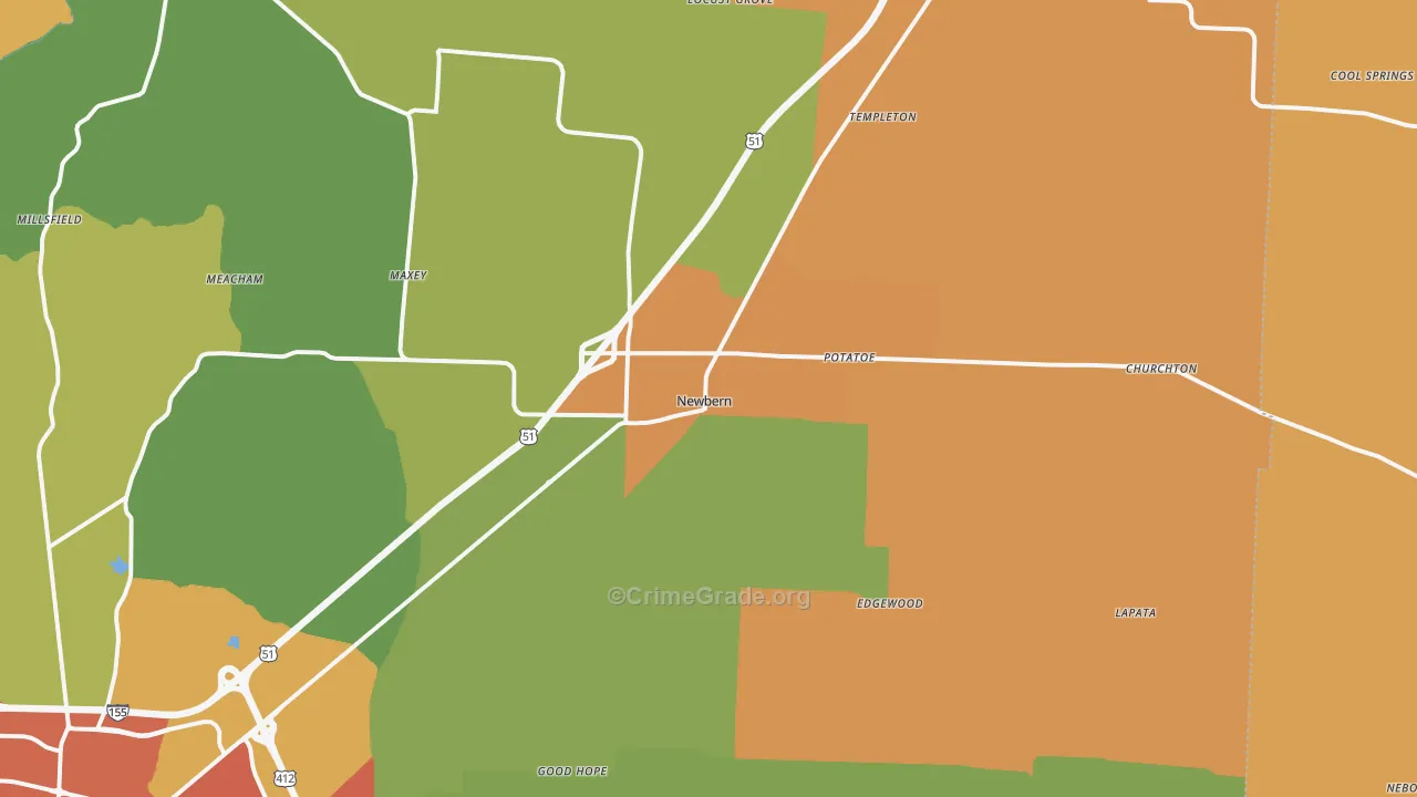 Newbern, TN Map of Vandalism Rates