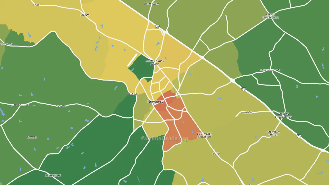 Newberry, SC Map of Vandalism Rates