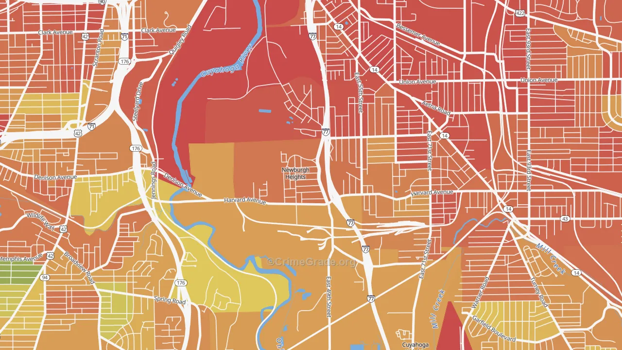 Newburgh Heights, OH Map of Vandalism Rates