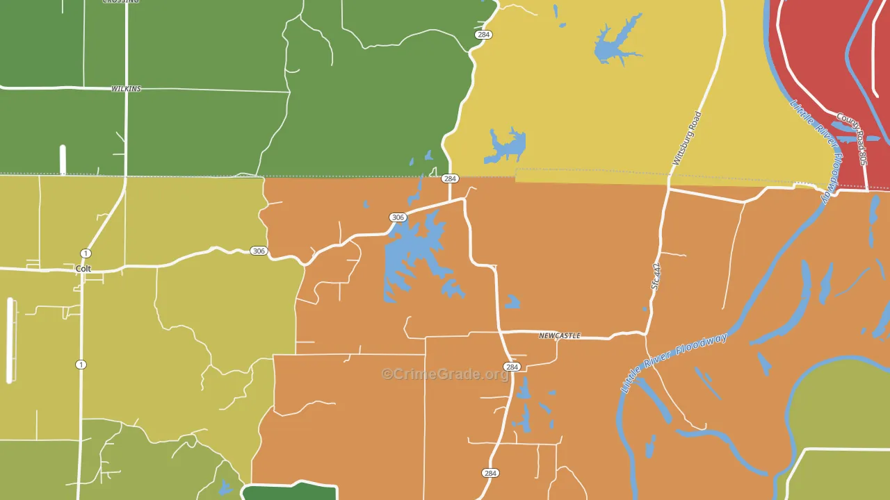 Newcastle, AR Map of Vandalism Rates