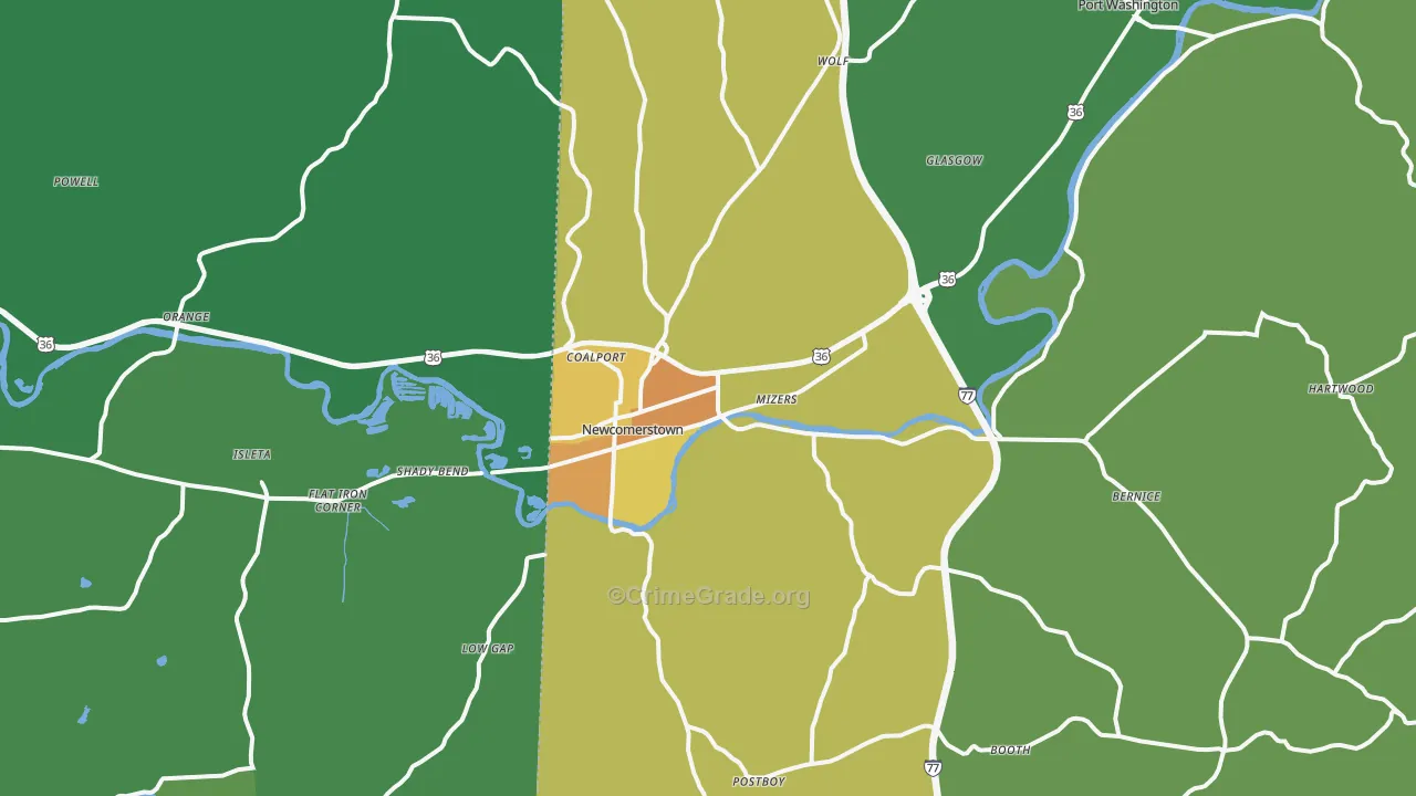 Newcomerstown, OH Map of Vandalism Rates