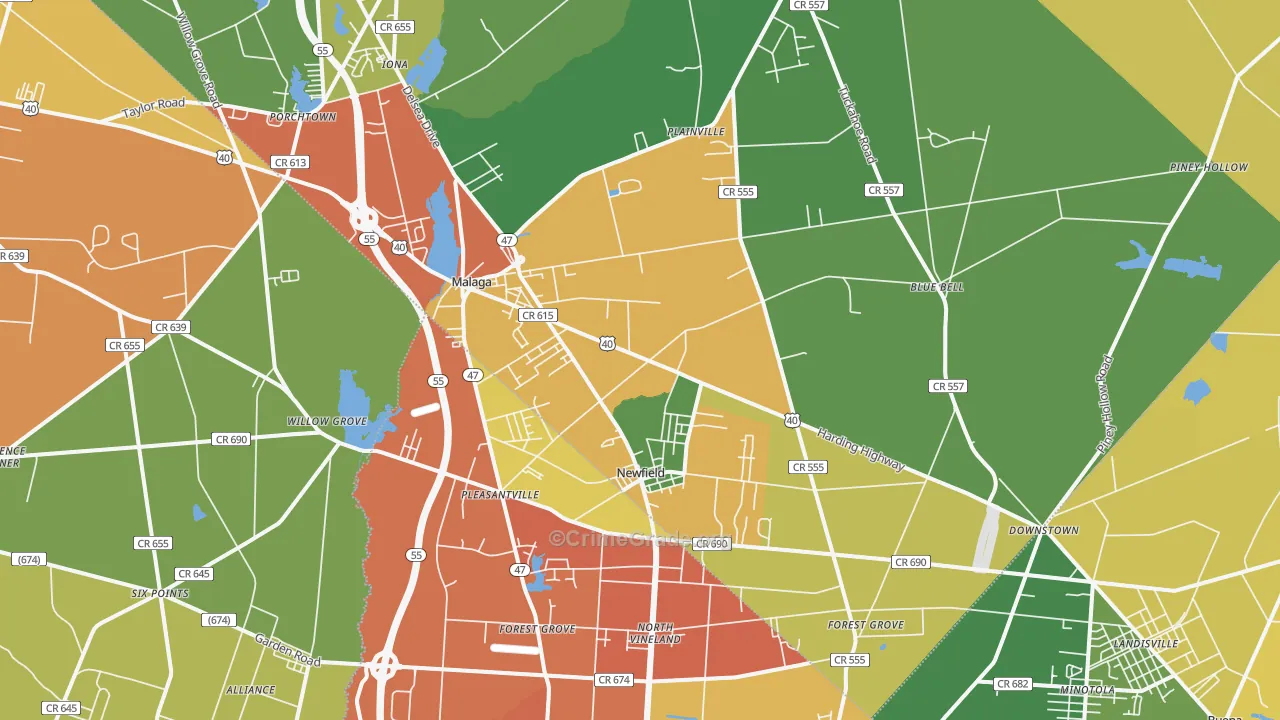 Newfield, NJ Map of Vandalism Rates