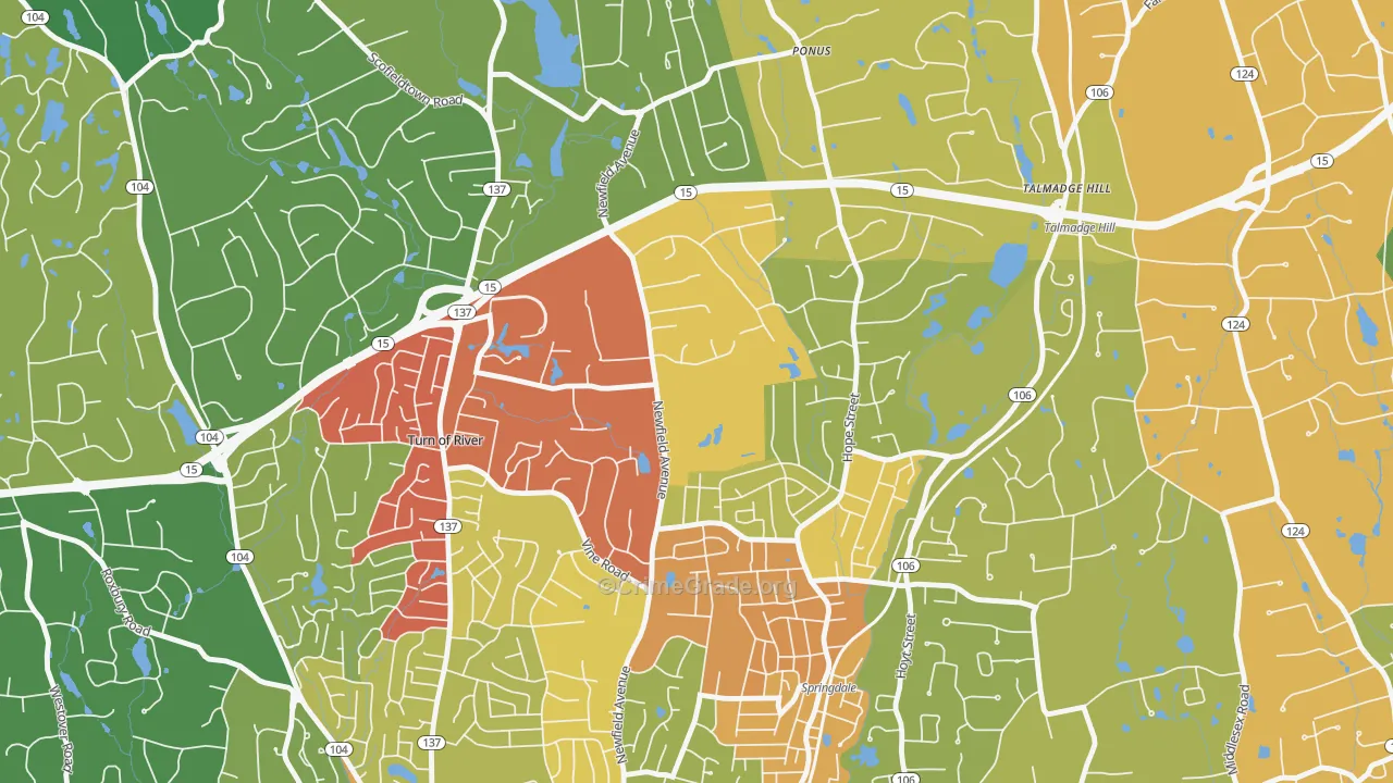 Newfield, Stamford, CT Map of Vandalism Rates