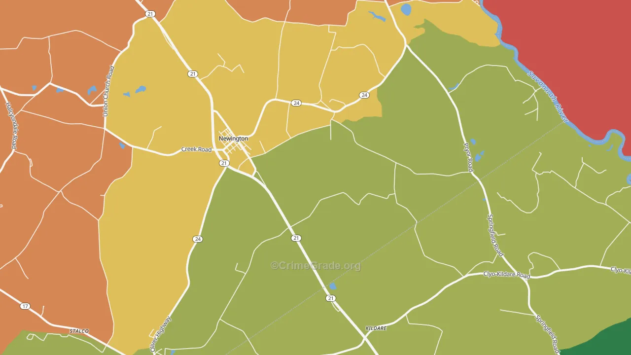 Newington, GA Map of Vandalism Rates