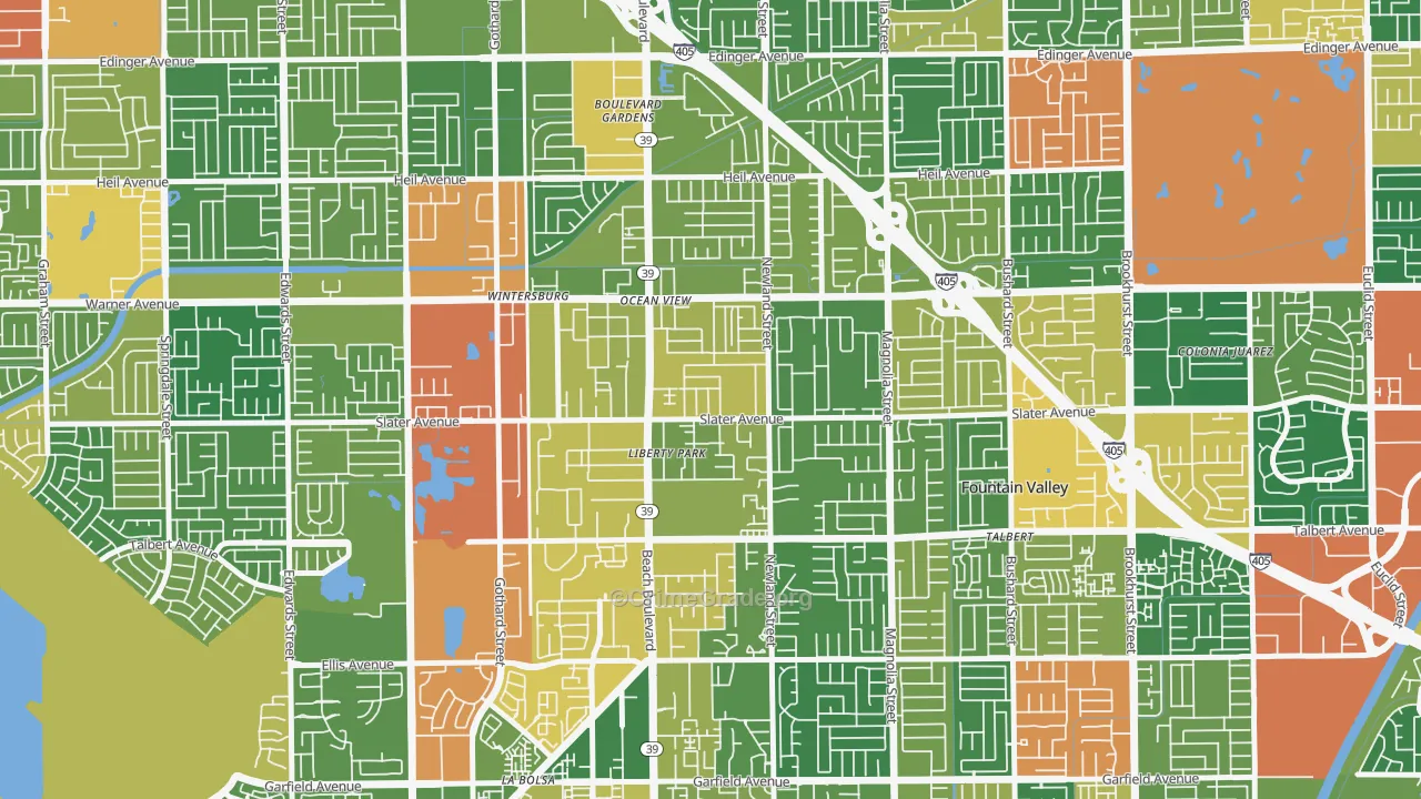 Newland, Huntington Beach, CA Map of Vandalism Rates