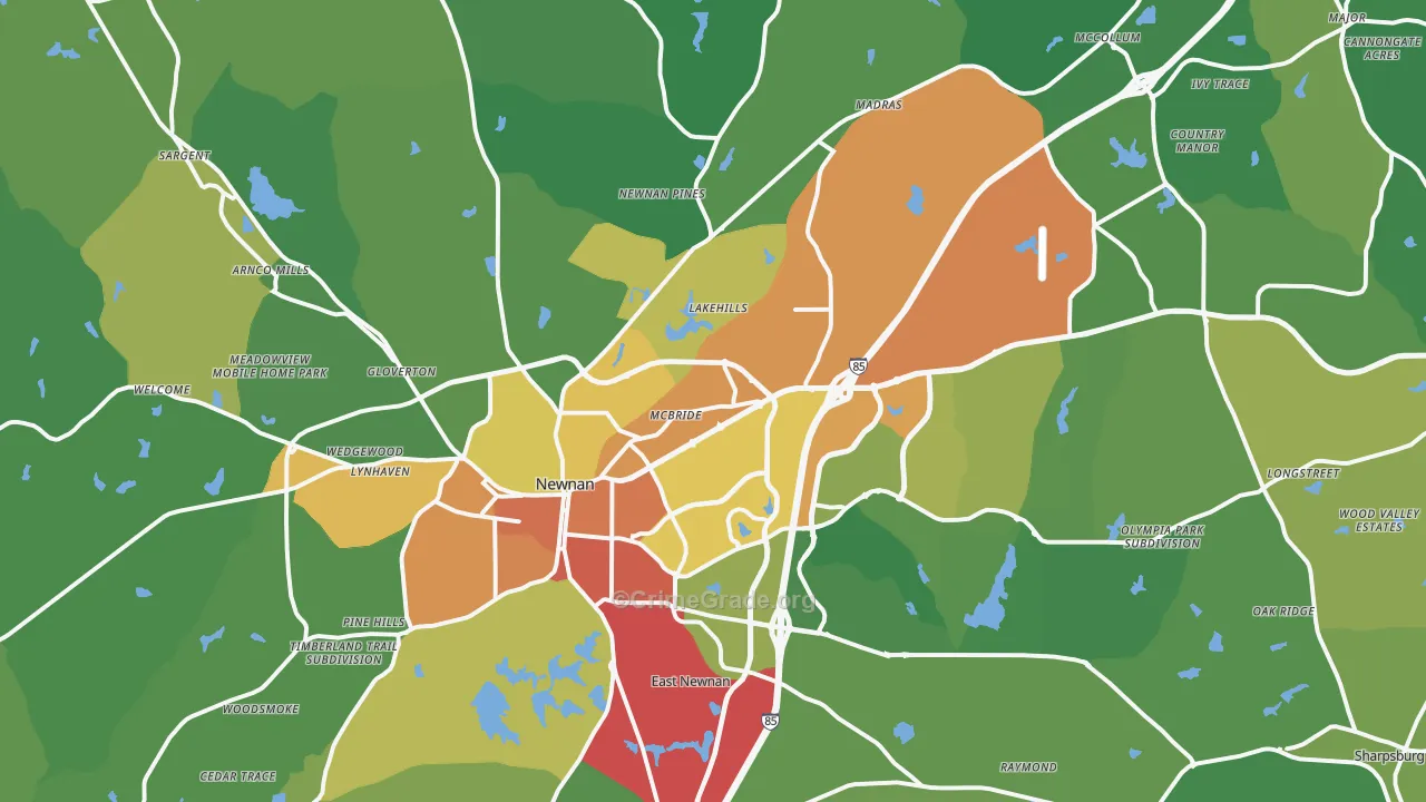 Newnan, GA Map of Vandalism Rates
