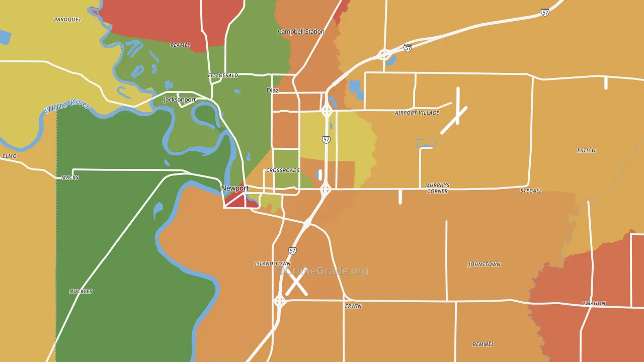 Newport, AR Map of Vandalism Rates