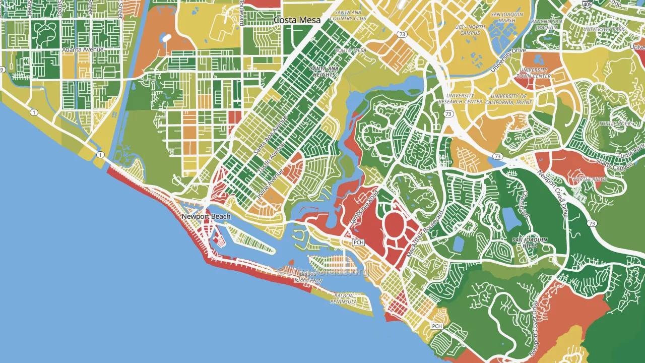 Newport Beach, CA Map of Vandalism Rates