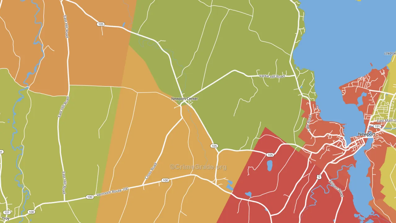 Newport Center, VT Map of Vandalism Rates