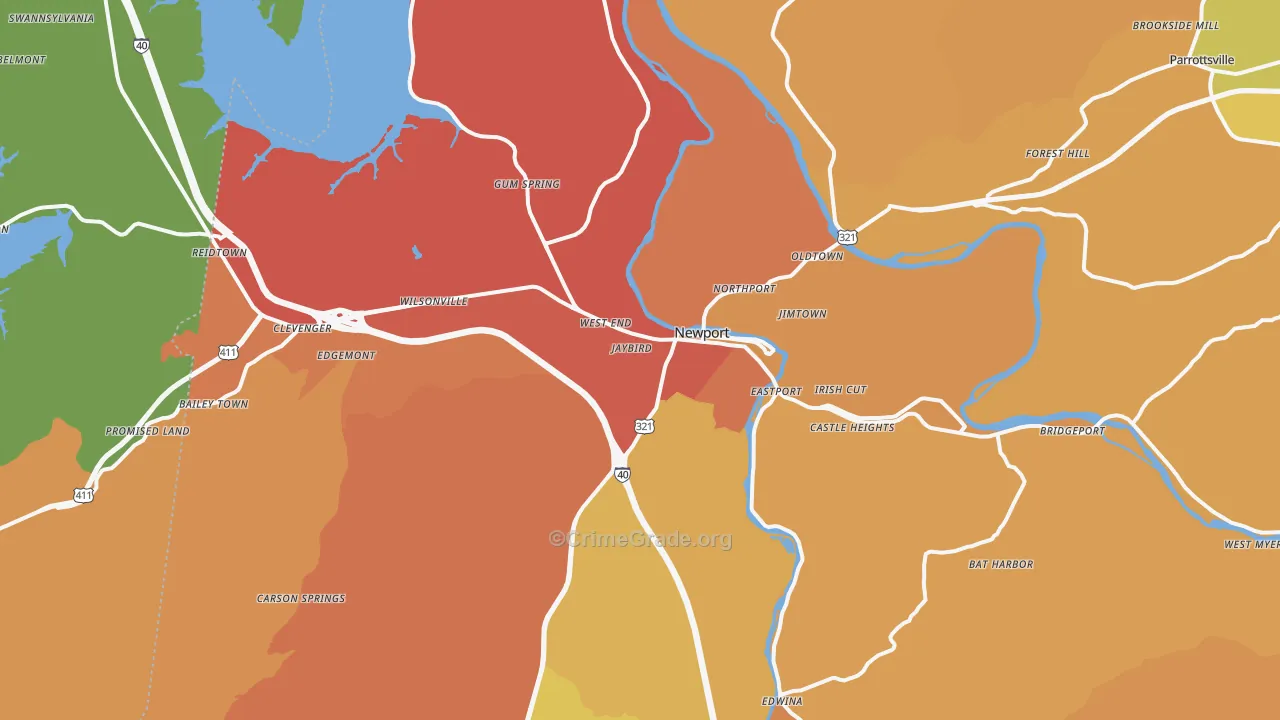 Newport, TN Map of Vandalism Rates