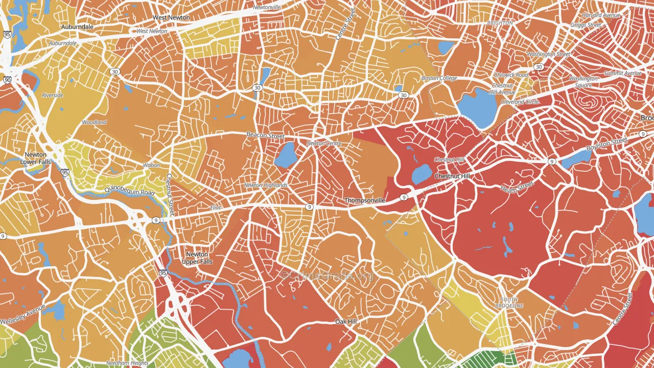 Newton Center, MA Map of Vandalism Rates