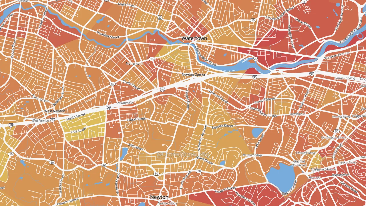 Newton Corner, Newton, MA Map of Vandalism Rates