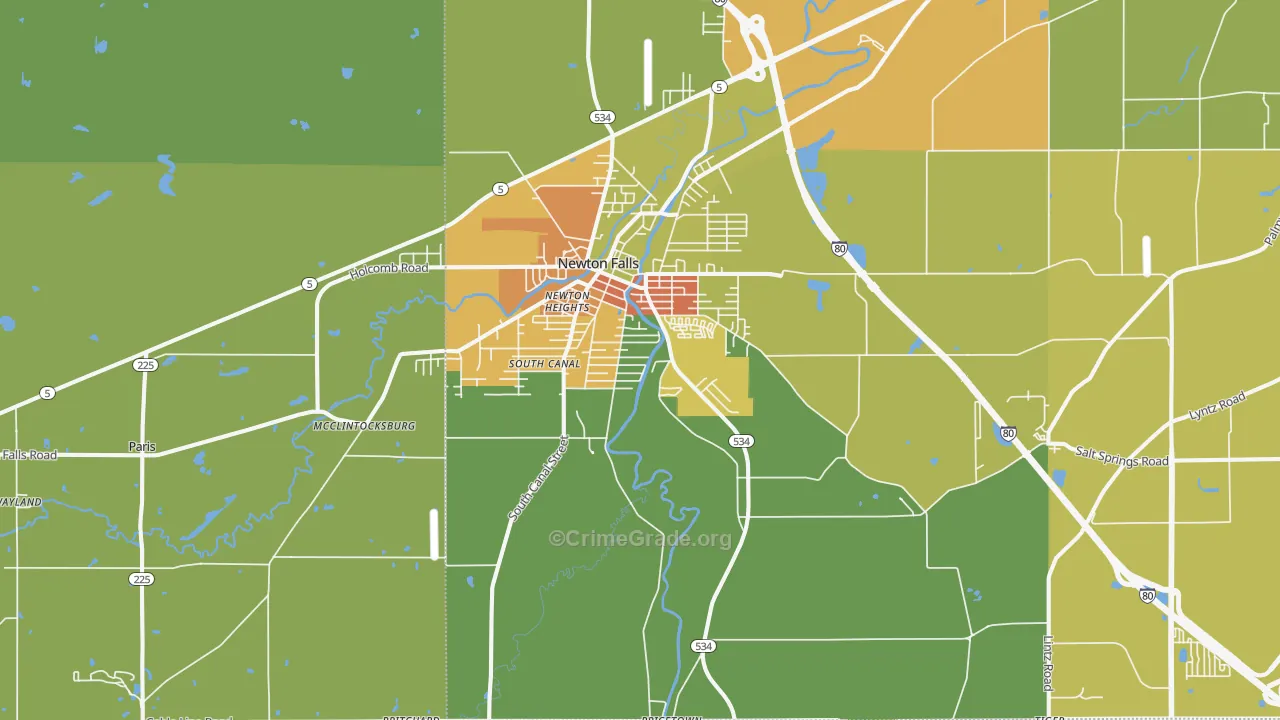 Newton Falls, OH Map of Vandalism Rates