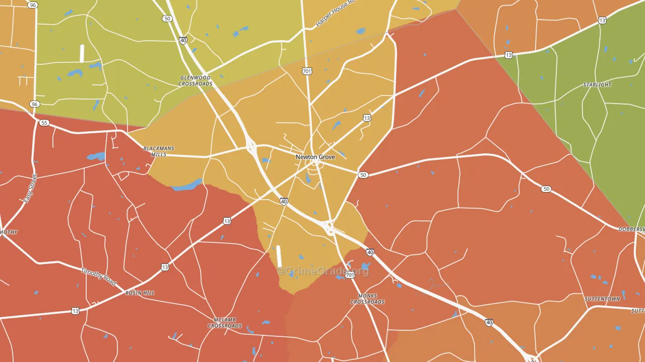 Newton Grove, NC Map of Vandalism Rates