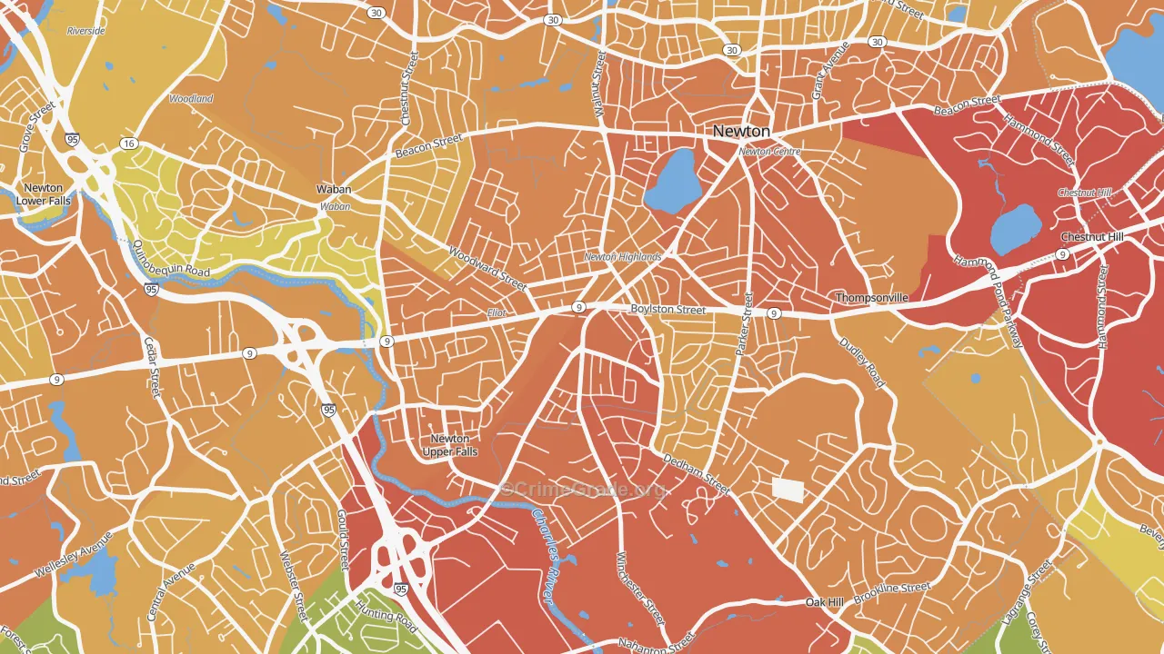 Newton Highlands, MA Map of Vandalism Rates