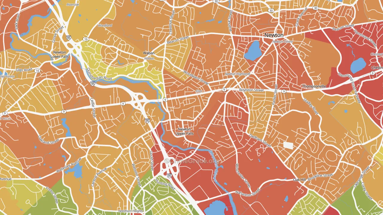 Newton Upper Falls, MA Map of Vandalism Rates