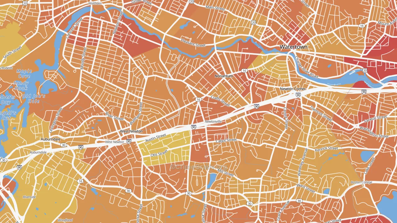 Newtonville, MA Map of Vandalism Rates