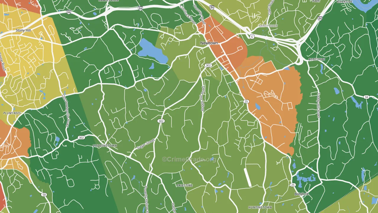 Newtown, CT Map of Vandalism Rates
