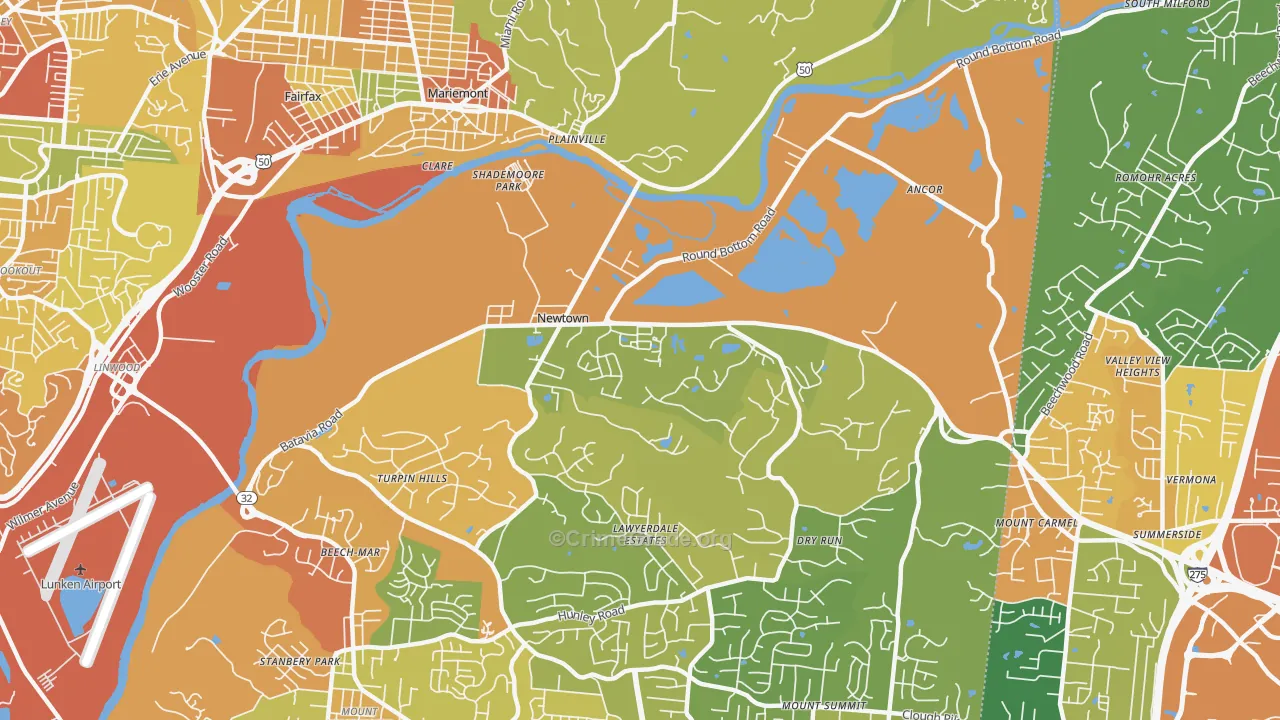Newtown, OH Map of Vandalism Rates