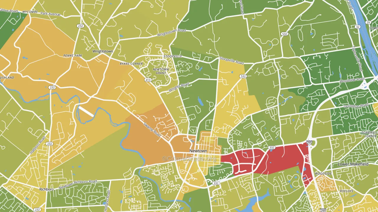 Newtown, PA Map of Vandalism Rates