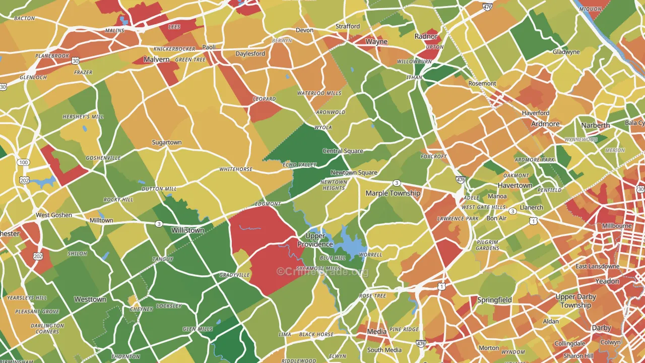 Newtown Square, PA Map of Vandalism Rates