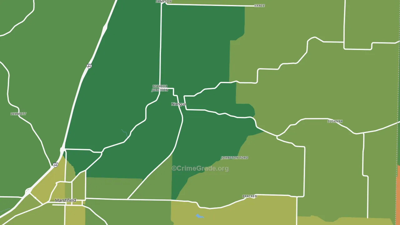 Niangua, MO Map of Vandalism Rates