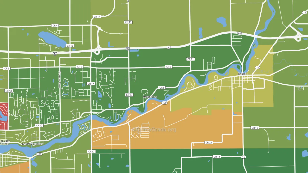 Nibbyville, IN Map of Vandalism Rates