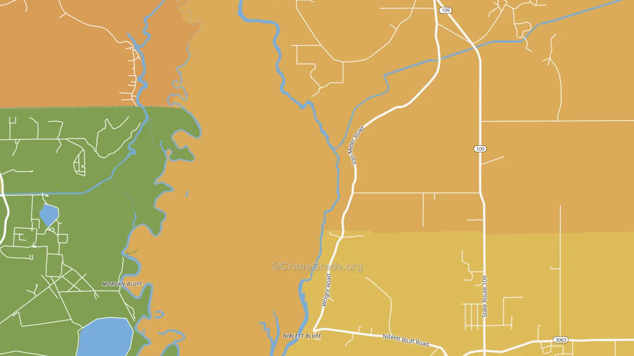 Niblett Bluff, LA Map of Vandalism Rates
