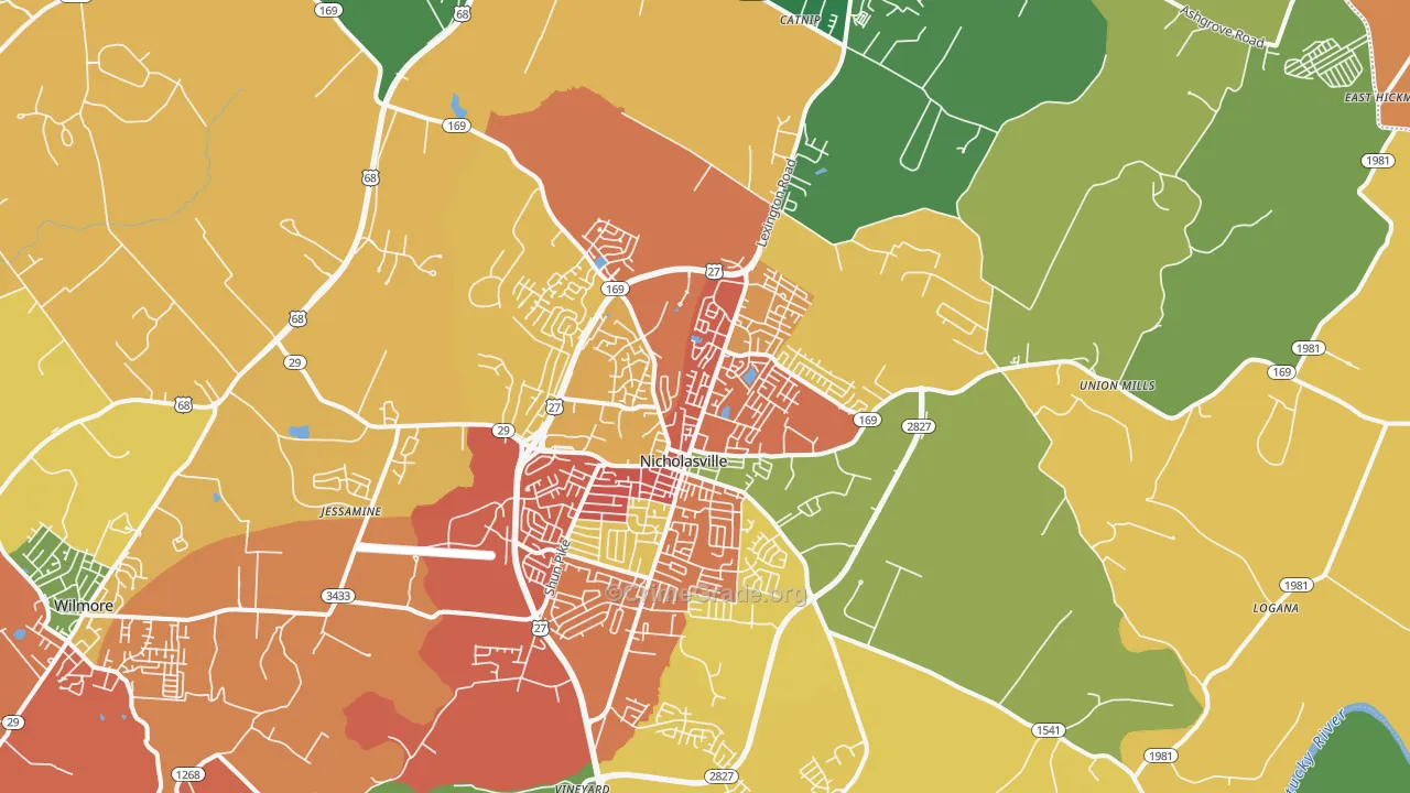 Nicholasville, KY Map of Vandalism Rates
