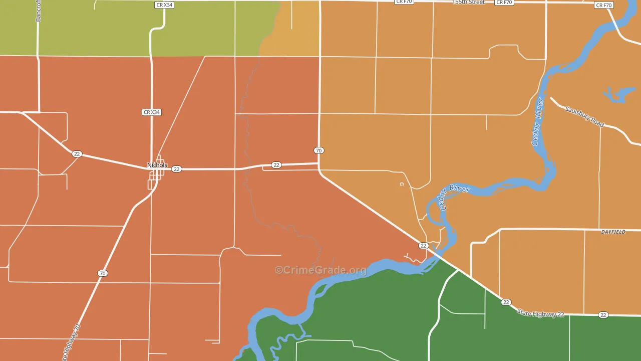 Nichols, IA Map of Vandalism Rates